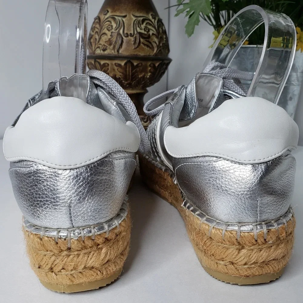Steven By Steve Madden Womens Silver-Parade Espadrilles Flatform Shoes Sz 10B